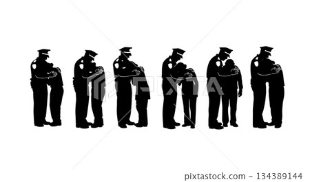 Police Officer Comforting Victim Silhouette Pack 134389144