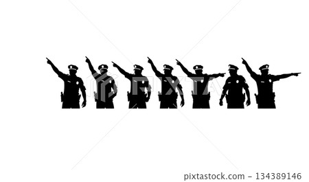 Police Officer Directing Crowd Silhouette Set 134389146