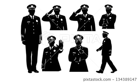Police Chief in Dress Uniform Silhouette Set Police Chief in Dress Uniform Silhouette Set 134389147