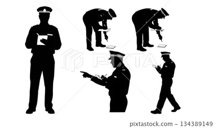 Investigating Police Officer with Notepad Silhouettes Investigating Police Officer with Notepad Silhouettes 134389149