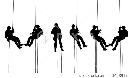 Tactical Officer Rappelling Silhouette Set Tactical Officer Rappelling Silhouette Set 134389151