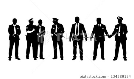 Arresting White-Collar Criminal Silhouette Set Arresting White-Collar Criminal Silhouette Set 134389154
