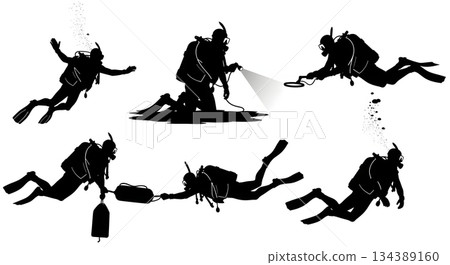 Police Diver Search and Rescue Silhouette Collection 134389160
