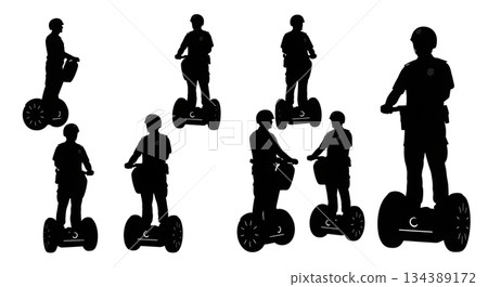 Modern Patrol Officer on Segway Silhouettes 134389172