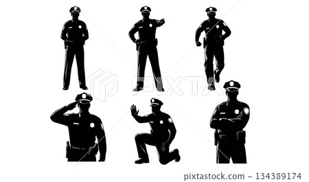 Heroic Low-Angle Police Officer Silhouettes 134389174