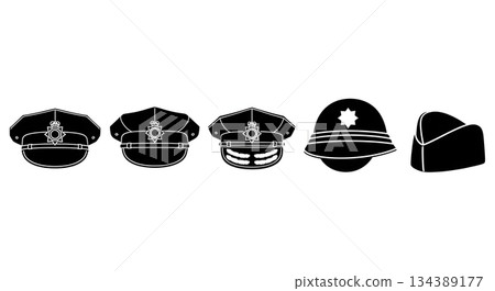 Police Hat and Cap Silhouette Icons 134389177
