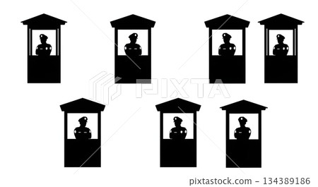 Police Officer in Watchtower Silhouettes 134389186