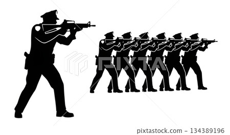 Police Officer Standoff Silhouette Set 134389196