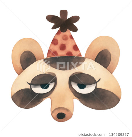 Watercolor Christmas raccoon mask. Christmas, New year concept. Hand drawn illustration Watercolor Christmas raccoon mask. Christmas, New year concept. Hand drawn illustration 134389257