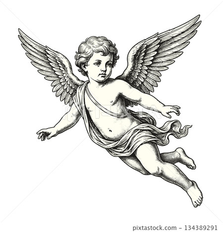 Vintage Drawing Of Baby Cupid Vintage Drawing Of Baby Cupid 134389291