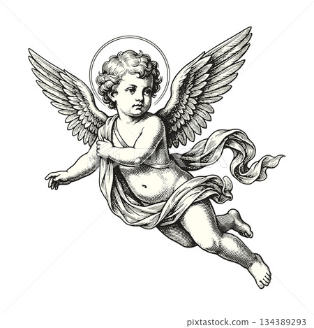 Vintage Drawing Of Baby Cupid Vintage Drawing Of Baby Cupid 134389293