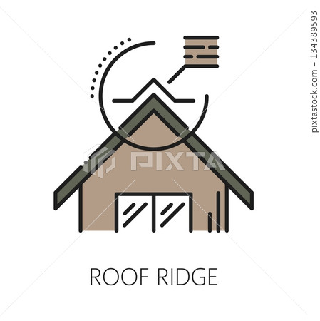 House roof top ridge repair line icon or sign. House repair service icon, roof ridge maintenance vector pictogram. Cottage renovation company sign or home exterior construction outline symbol House roof top ridge repair line icon or sign. House repair service icon, roof ridge maintenance vector pictogram. Cottage renovation company sign or home exterior construction outline symbol 134389593