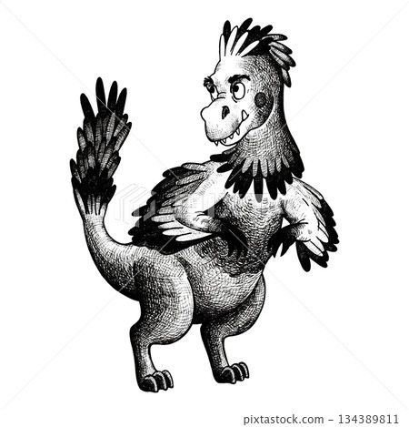 Graphic-style illustration of a feathered dinosaur Graphic-style illustration of a feathered dinosaur 134389811