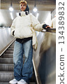 young woman in white winter jacket in the underground metro 134389832