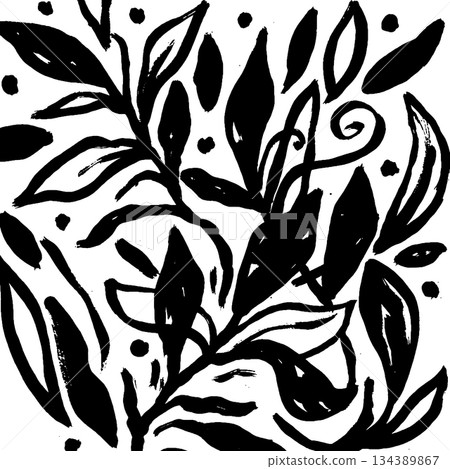 Abstract ink brush stroke background. Modern artistic texture created with expressive black brush strokes on white background. Minimalist vector illustration perfect for posters, branding, packaging 134389867