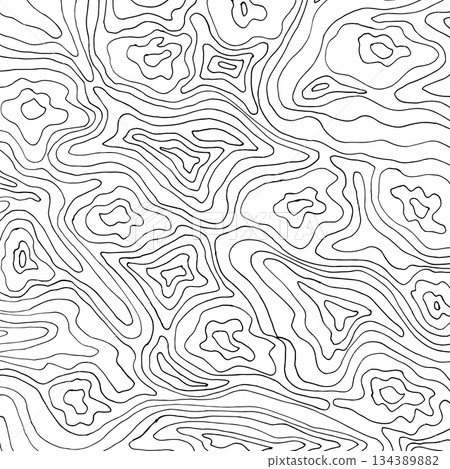 Abstract contour line background. Modern topographic pattern with organic curves and wavy lines. Minimal black and white vector texture perfect for posters, packaging, branding, and surface design. 134389882
