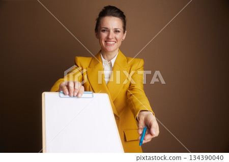 Smiling Businesswoman Ready to Present 134390040