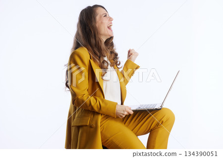 Empowered Woman Celebrates Business Victory Empowered Woman Celebrates Business Victory 134390051