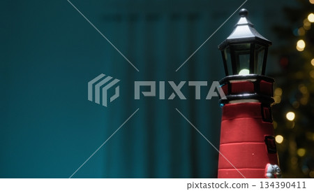 Rotating Christmas Lighthouse With Copy Space Background Rotating Christmas Lighthouse With Copy Space Background 134390411