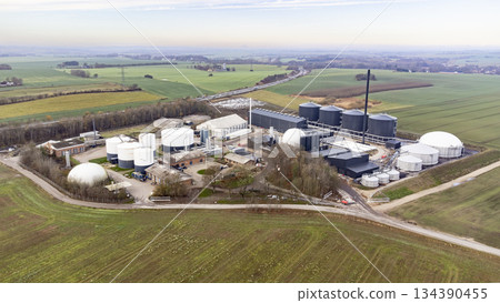 Drone Aerial View of Biogas Plant in Rural Denmark Drone Aerial View of Biogas Plant in Rural Denmark 134390455