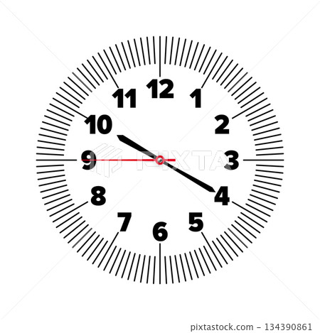 Mechanical clock face with arabic numerals, bezel. Watch dial with minute, hour marks and numbers. Timer or stopwatch element. Blank measuring circle scale with divisions. Vector illustration Mechanical clock face with arabic numerals, bezel. Watch dial with minute, hour marks and numbers. Timer or stopwatch element. Blank measuring circle scale with divisions. Vector illustration 134390861