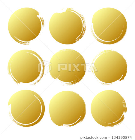 Golden grunge circles, brush strokes, lines, ink smudges, hand-drawn scribble shapes. Handmade sketchy marks, acrylic stains, charcoal streaks. Paint textures, dry brush effect. Vector illustration Golden grunge circles, brush strokes, lines, ink smudges, hand-drawn scribble shapes. Handmade sketchy marks, acrylic stains, charcoal streaks. Paint textures, dry brush effect. Vector illustration 134390874