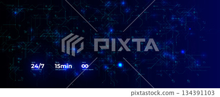 Blue Digital Data Science Technology, AI Security, Network Circuit Abstract Background. Digital Transformation Tech Automatisation Business Concept. Neural Signal Pattern. Vector Backdrop 134391103