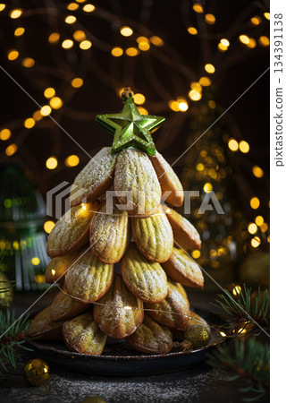 Madeleine Cookie Christmas Tree with Holiday Decor and Lights Madeleine Cookie Christmas Tree with Holiday Decor and Lights 134391138