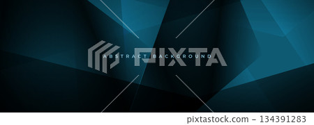 Blue modern abstract wide banner with geometric shapes. Dark blue business presentation abstract background. 134391283