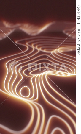 Abstract topographic surface made of glowing golden contour lines forming smooth, fluid wave shapes Abstract topographic surface made of glowing golden contour lines forming smooth, fluid wave shapes 134391442