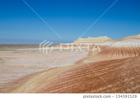 Kyzylkup rock strata landscape, Mangystau desert, Kazakhstan Kyzylkup rock strata landscape, Mangystau desert, Kazakhstan 134391529