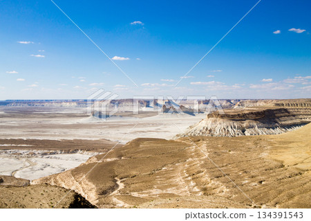 Bozzhira valley aerial view, Mangystau region, Kazakhstan 134391543