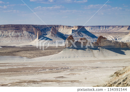 Bozzhira valley aerial view, Mangystau region, Kazakhstan Bozzhira valley aerial view, Mangystau region, Kazakhstan 134391544