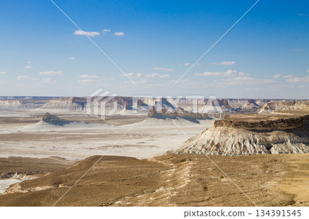 Bozzhira valley aerial view, Mangystau region, Kazakhstan Bozzhira valley aerial view, Mangystau region, Kazakhstan 134391545