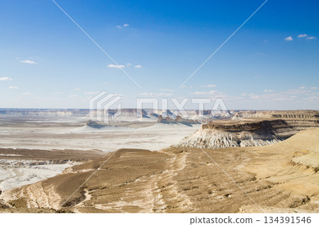 Bozzhira valley aerial view, Mangystau region, Kazakhstan Bozzhira valley aerial view, Mangystau region, Kazakhstan 134391546