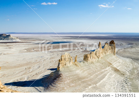 Beautiful Mangystau landscape, Kazakhstan. Ak Orpa pinnacles view, Bozzhira valley 134391551