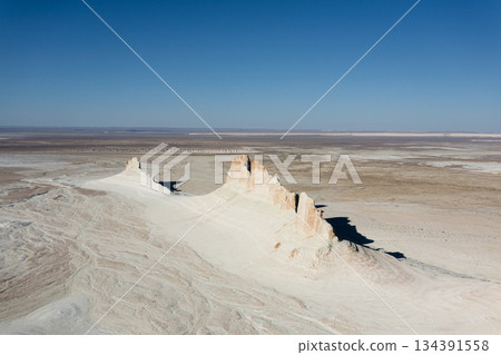 Stunning Mangystau landscape, Kazakhstan. Ak Orpa pinnacles view, Bozzhira valley Stunning Mangystau landscape, Kazakhstan. Ak Orpa pinnacles view, Bozzhira valley 134391558