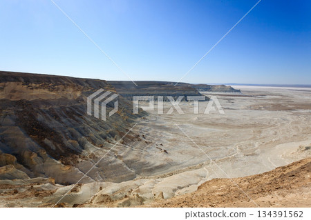 Beautiful Mangystau landscape, Kazakhstan. Bozzhira valley aerial view Beautiful Mangystau landscape, Kazakhstan. Bozzhira valley aerial view 134391562