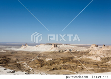 Beautiful Mangystau landscape, Kazakhstan. Bozzhira valley view Beautiful Mangystau landscape, Kazakhstan. Bozzhira valley view 134391564