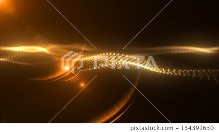 Abstract yellow orange glowing waves from particles and dots energy magical futuristic hi-tech, abstract background 134391630