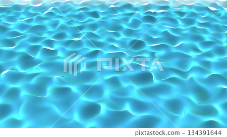 Bright glowing blue shiny transparent pool or sea water, liquid with waves and ripples background 134391644