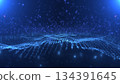 Abstract blue waves lines from particles and dots of energetic magic with glow effect and blur bokeh abstract background 134391645