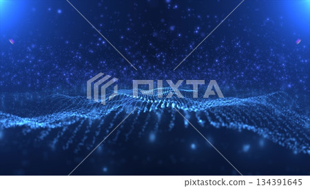 Abstract blue waves lines from particles and dots of energetic magic with glow effect and blur bokeh abstract background Abstract blue waves lines from particles and dots of energetic magic with glow effect and blur bokeh abstract background 134391645