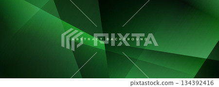 Green modern abstract wide banner with geometric shapes. Dark green abstract background. Green modern abstract wide banner with geometric shapes. Dark green abstract background. 134392416