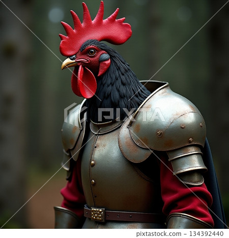 AI generated Mythic rooster guards dense forests with vigilant strength and protective 134392440