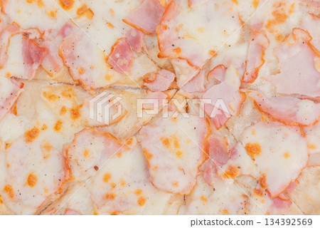 Pizza macro photo with bacon and cheese. 134392569