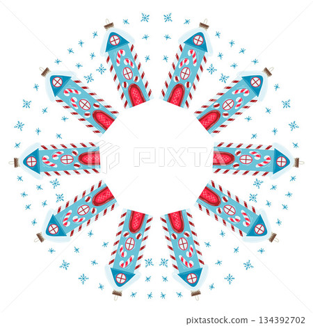 Christmas tree decorations. Round frame. Template for your creativity Christmas tree decorations. Round frame. Template for your creativity 134392702