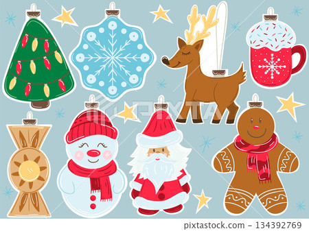 Christmas tree decorations, Christmas ornaments. Set of illustrations Christmas tree decorations, Christmas ornaments. Set of illustrations 134392769