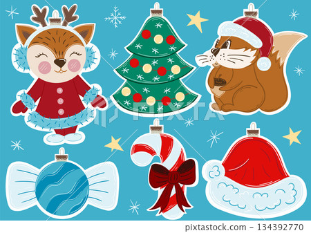 Christmas tree decorations, Christmas ornaments. Set of illustrations Christmas tree decorations, Christmas ornaments. Set of illustrations 134392770