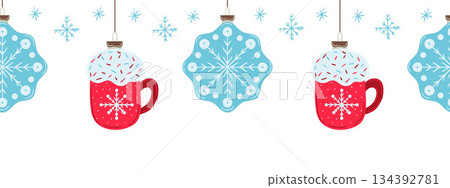 Christmas flat seamless border. New Year illustration 134392781